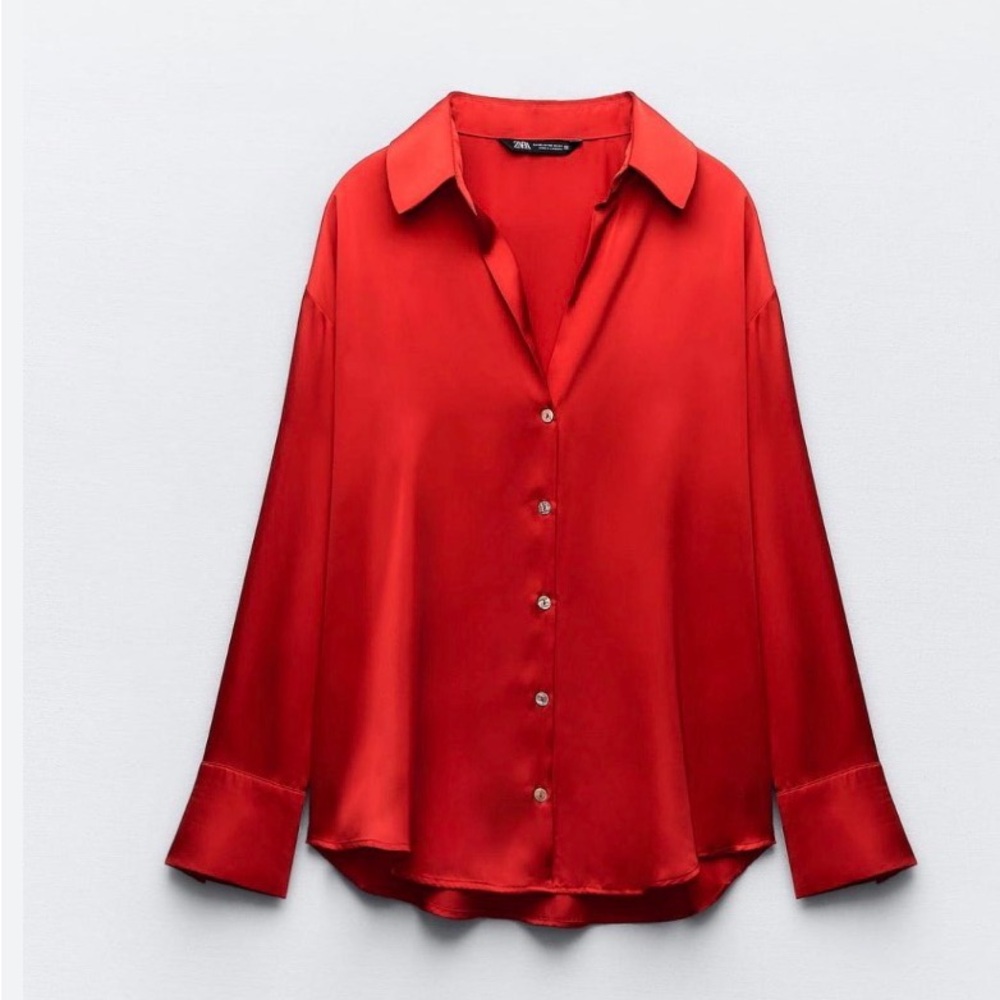 Elegant Red Button-Down Shirt for Women